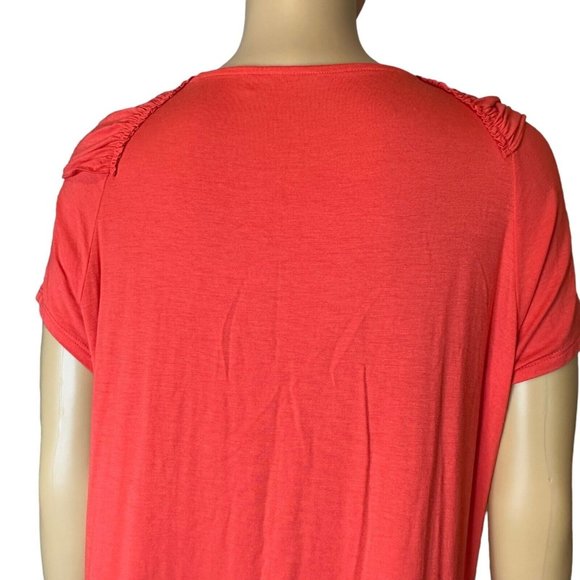 Elie Tahari Valencia Blouse Size XL TG Coral Short Sleeves Cowl Neck Stretch - Picture 5 of 13